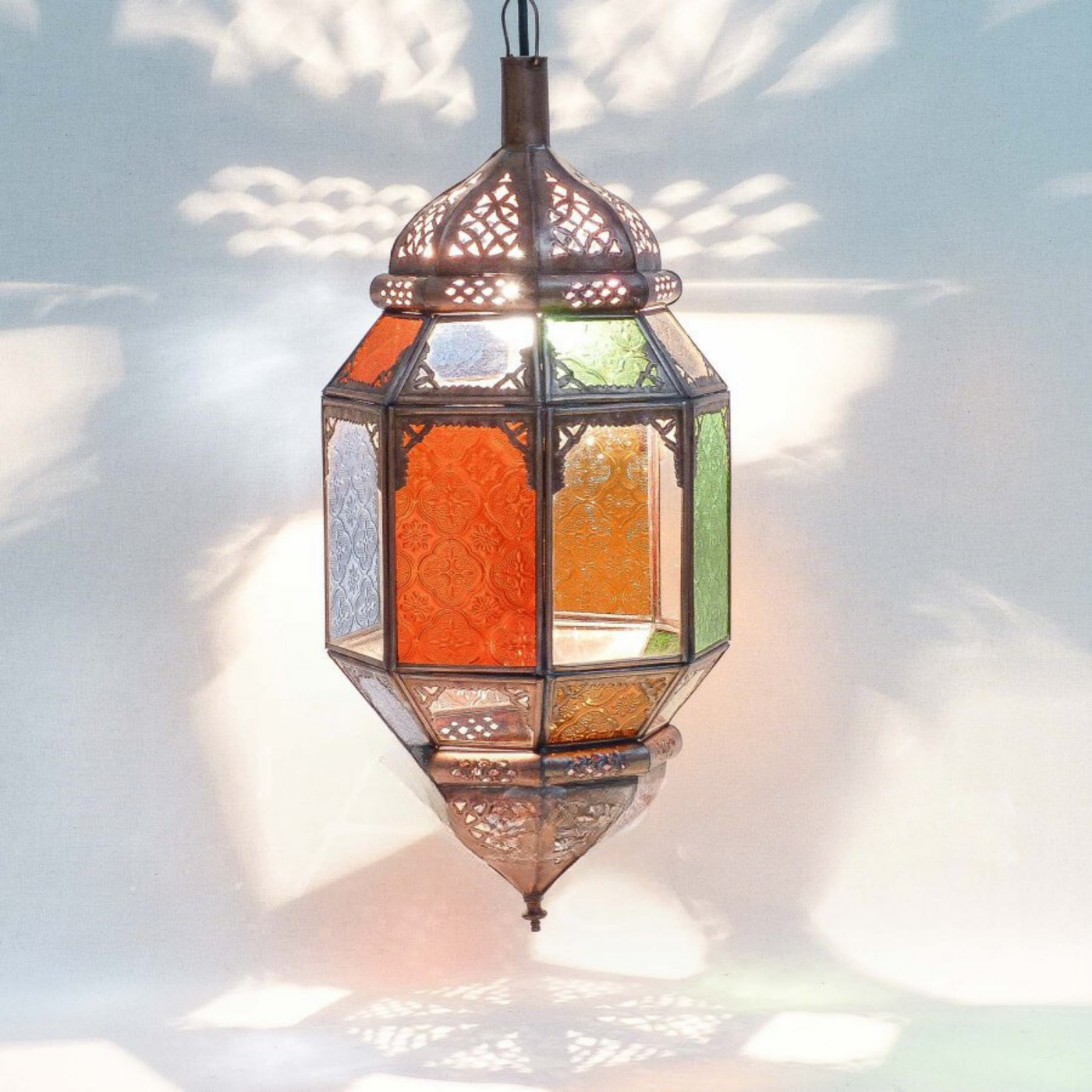 Hanging Lantern with Moroccan Style – Colourful Glass, Luxury for Indoor & Outdoor Lighting Decor