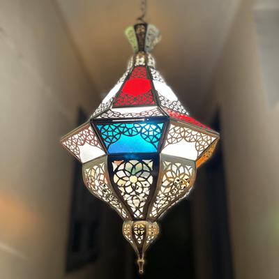 Iconic Glass Lantern- Moroccan Style - Reflect a Colorful design - Ideal to use in Outdoor garden and Indoor Lighting Decor