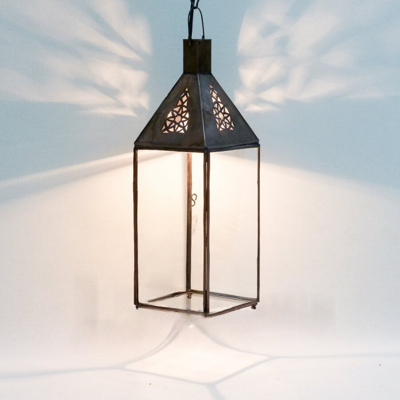 Lantern Glass Lamp – Moroccan Handcrafted Glass & Copper – Clear Light for Luxury Indoor & Outdoor Décor