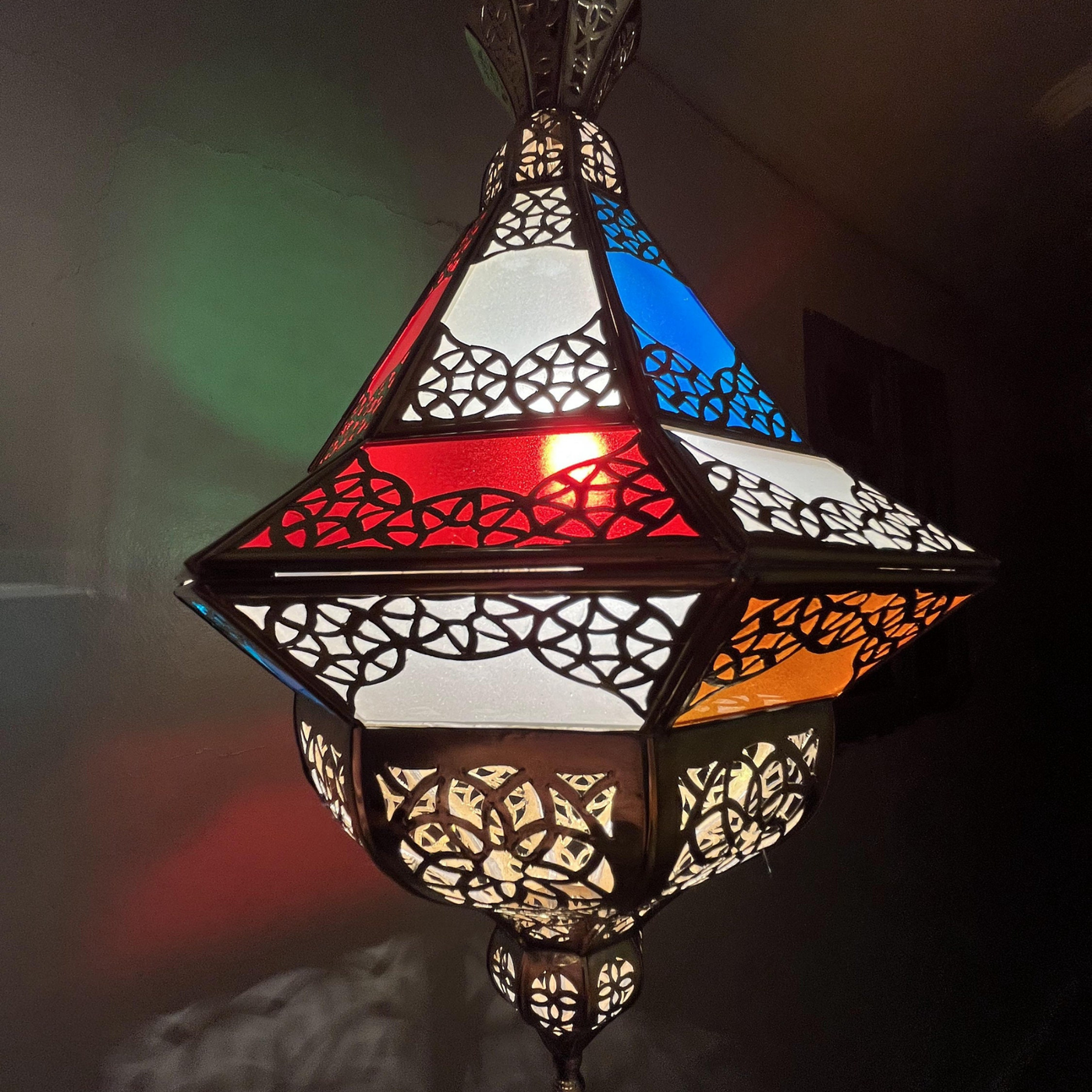 Iconic Glass Lantern- Moroccan Style - Reflect a Colorful design - Ideal to use in Outdoor garden and Indoor Lighting Decor