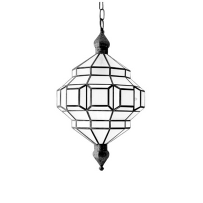Pendant Geometric Lamp- Handcrafted in Morocco with Solid Brass and Glass, Luxury for Home & Business decoration