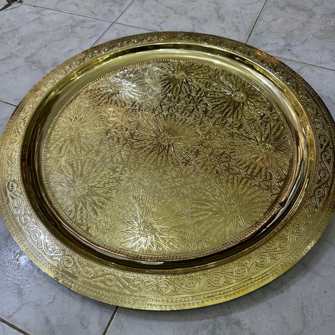MOROCCAN HAND ENGRAVED TRAY ; SEPHIR
