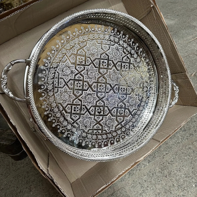 MOROCCAN HAND ENGRAVED TRAY ; ZWAQ