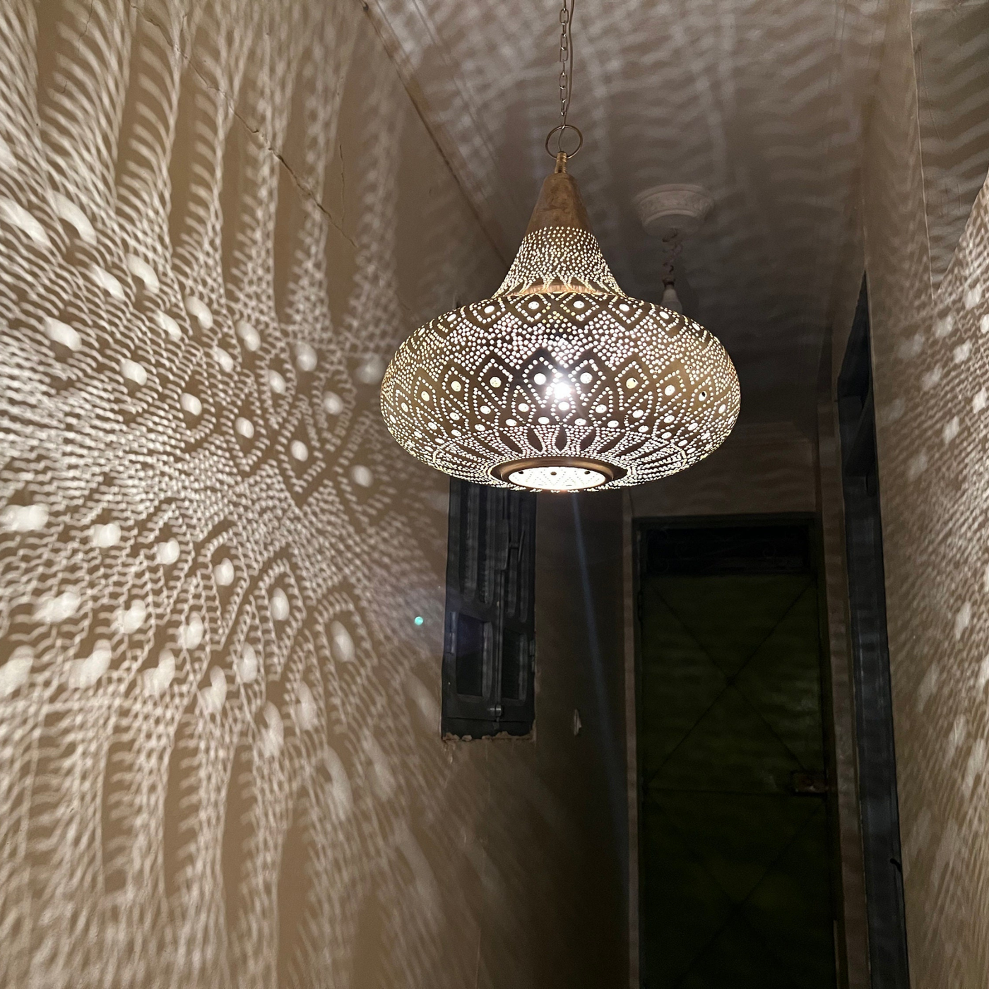 Hand Engraved Sphere Ceiling Lamp – Moroccan Style, Gold/Silver/Black Brass – Perfect for Home Décor