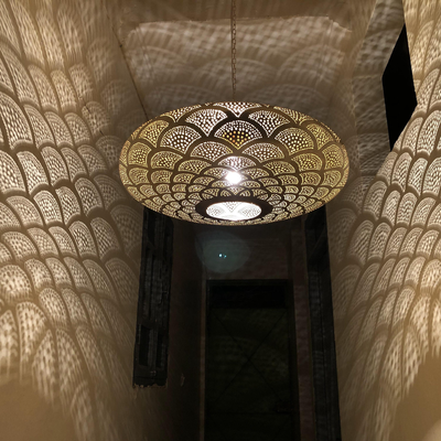 Iconic Sphere Ceiling Lamp – Gold, Silver, Black Brass Options – Hand Engraved with Moroccan Style – Luxury for Indoor Lighting