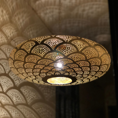 Iconic Sphere Ceiling Lamp – Gold, Silver, Black Brass Options – Hand Engraved with Moroccan Style – Luxury for Indoor Lighting