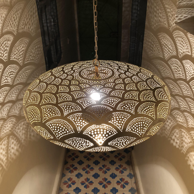 Iconic Sphere Ceiling Lamp – Gold, Silver, Black Brass Options – Hand Engraved with Moroccan Style – Luxury for Indoor Lighting
