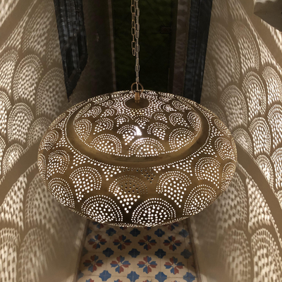 Sphere Brass Chandelier Lighting - Available in Gold, Silver, Black Brass - Hand Engraved with Moroccan style - Luxury for Indoor Lighting Decoration