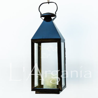 Hanging Glass Lantern – with Black Color and Clear Glass – Handcrafted in Marrakech Morocco – Luxury for Outdoor garden and Indoor Lighting Decor