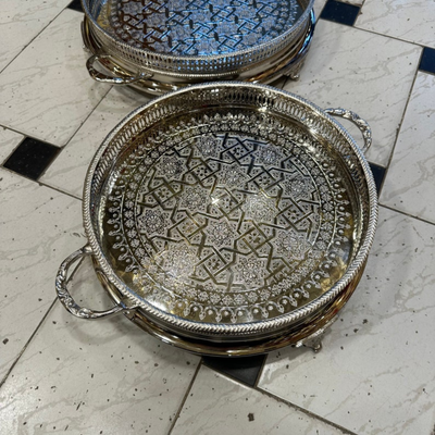 MOROCCAN HAND ENGRAVED TRAY ; ZWAQ
