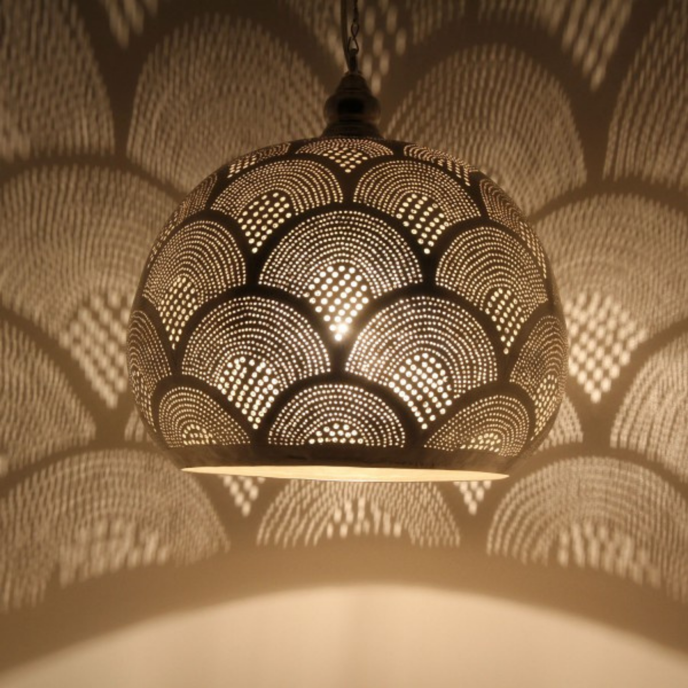 Luxury Brass Ceiling Lamp – Hand Engraved with Moroccan Style, Romantic Design – Perfect for Kitchen & Indoor Décor