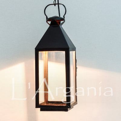 Hanging Glass Lantern – with Black Color and Clear Glass – Handcrafted in Marrakech Morocco – Luxury for Outdoor garden and Indoor Lighting Decor