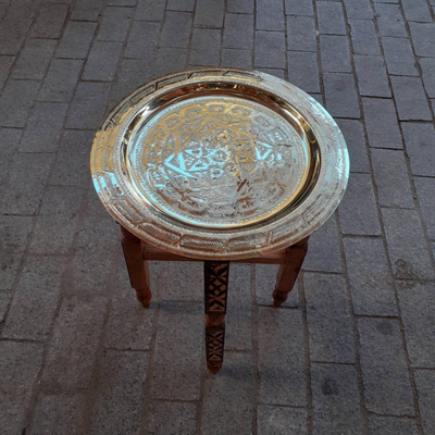 MOROCCAN HAND ENGRAVED TRAY ; DEHBI