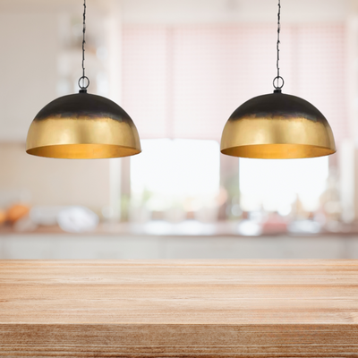 DOME CEILING LIGHT, BLACK WITH GOLD BRASS