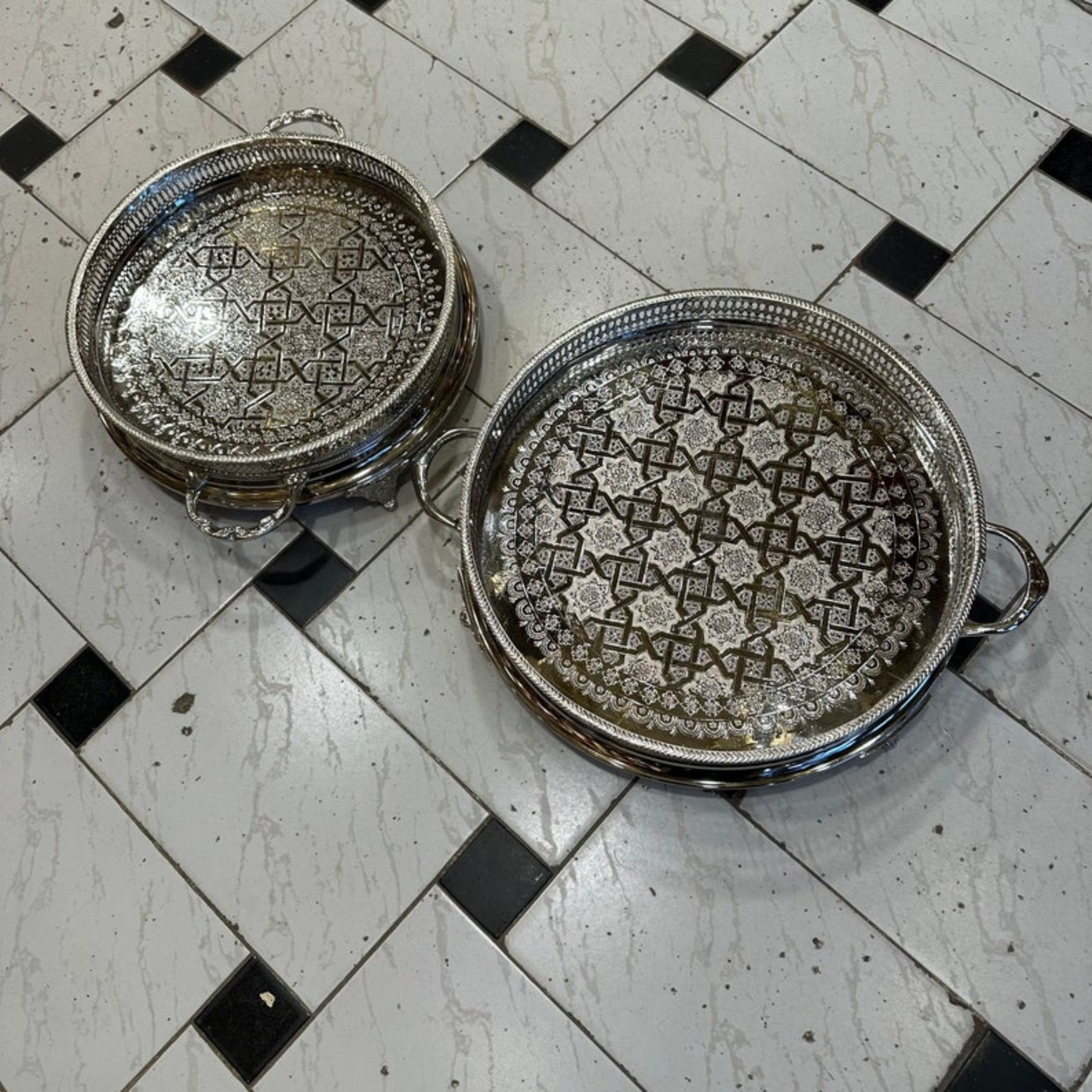 MOROCCAN HAND ENGRAVED TRAY ; ZWAQ