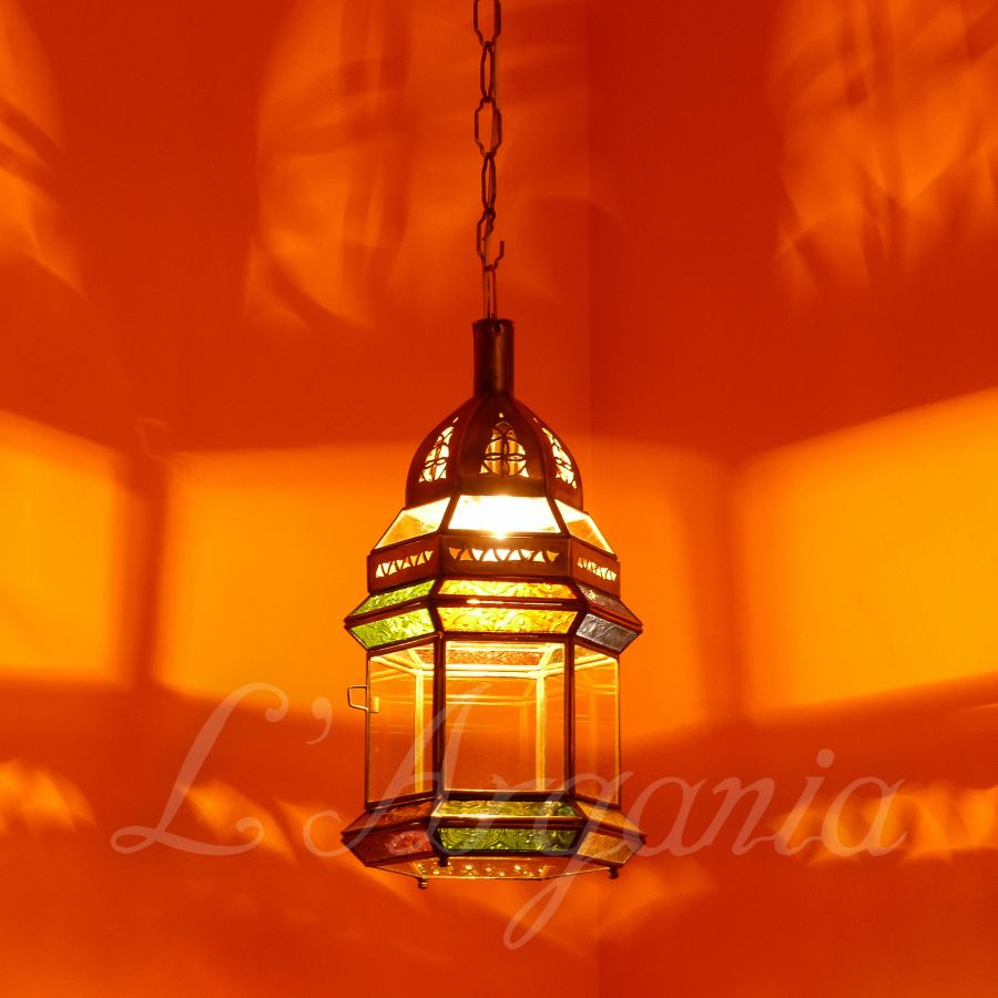 Hanging Lantern with Moroccan Style – Moroccan Pendant Fixtures – Colourful Glass decor – Luxury for Outdoor and Indoor Decoration