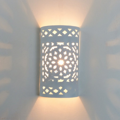 Classic Wall Lamp – Geometric Carvings, White & Black Iron, Ideal for Luxury Indoor Décor