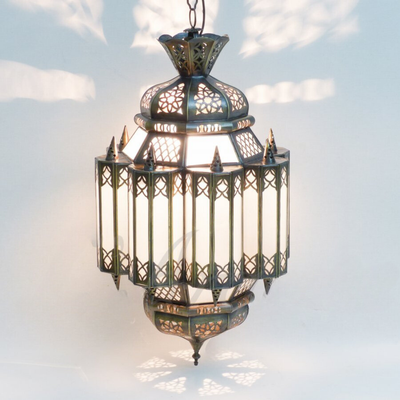 Hanging Lantern with Frosted White Glass – Moroccan Style, Luxury for Indoor & Outdoor Lighting Decor