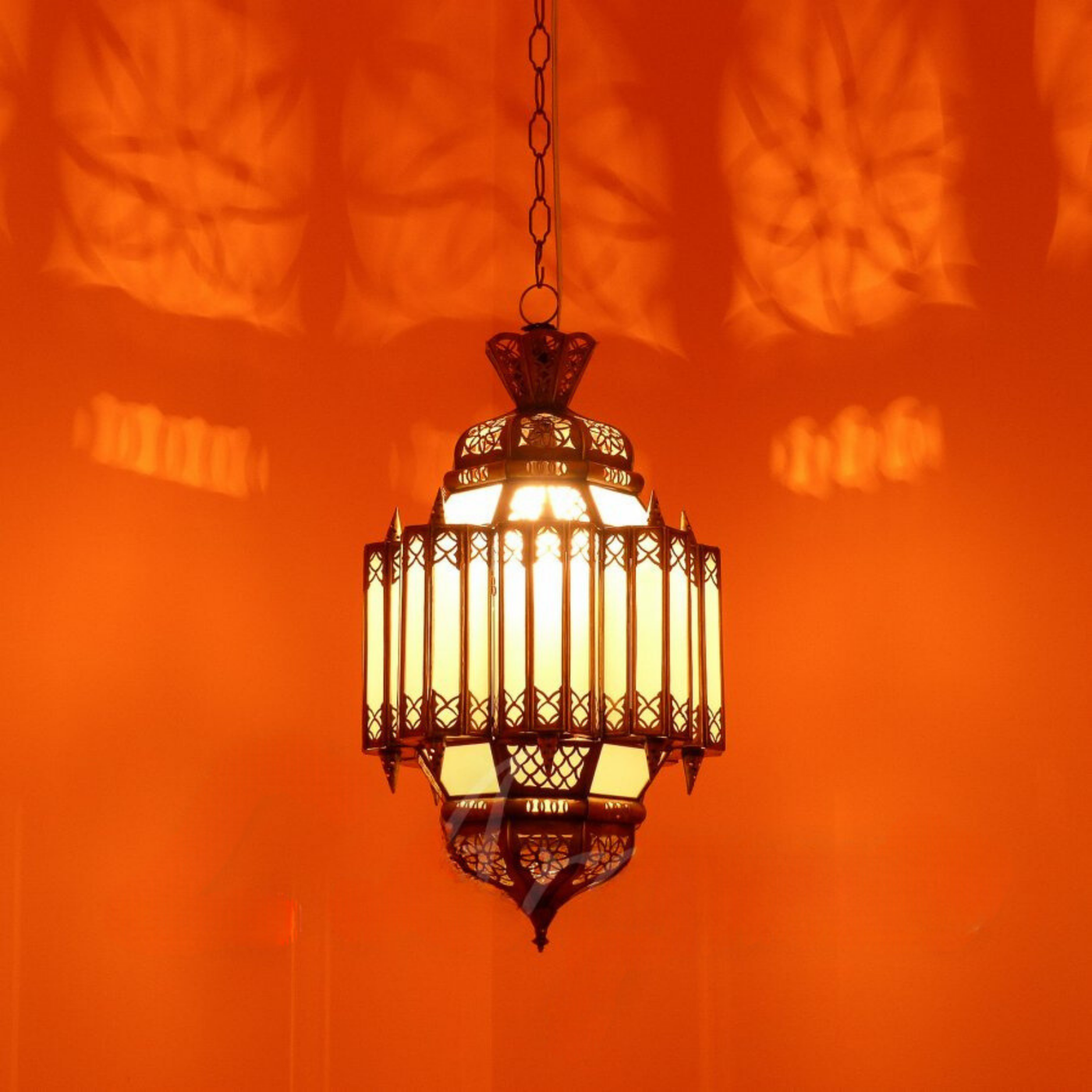 Hanging Lantern with Frosted White Glass – Moroccan Style, Luxury for Indoor & Outdoor Lighting Decor