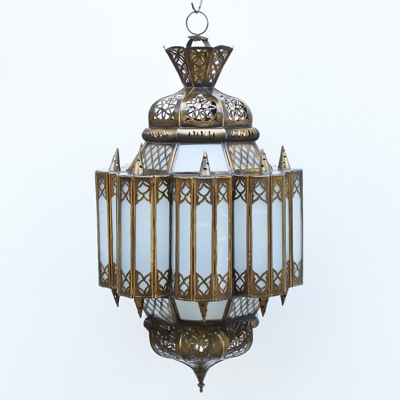 Hanging Lantern with Frosted White Glass – Moroccan Style, Luxury for Indoor & Outdoor Lighting Decor