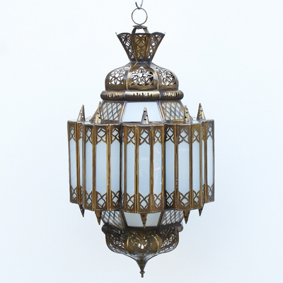 Hanging Lantern with Frosted White Glass – Moroccan Style, Luxury for Indoor & Outdoor Lighting Decor