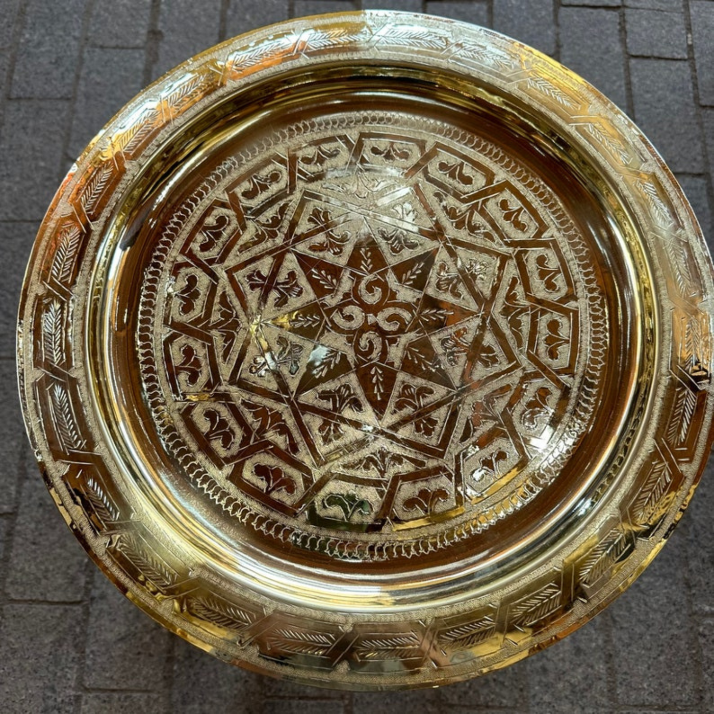 MOROCCAN HAND ENGRAVED TRAY ; DEHBI