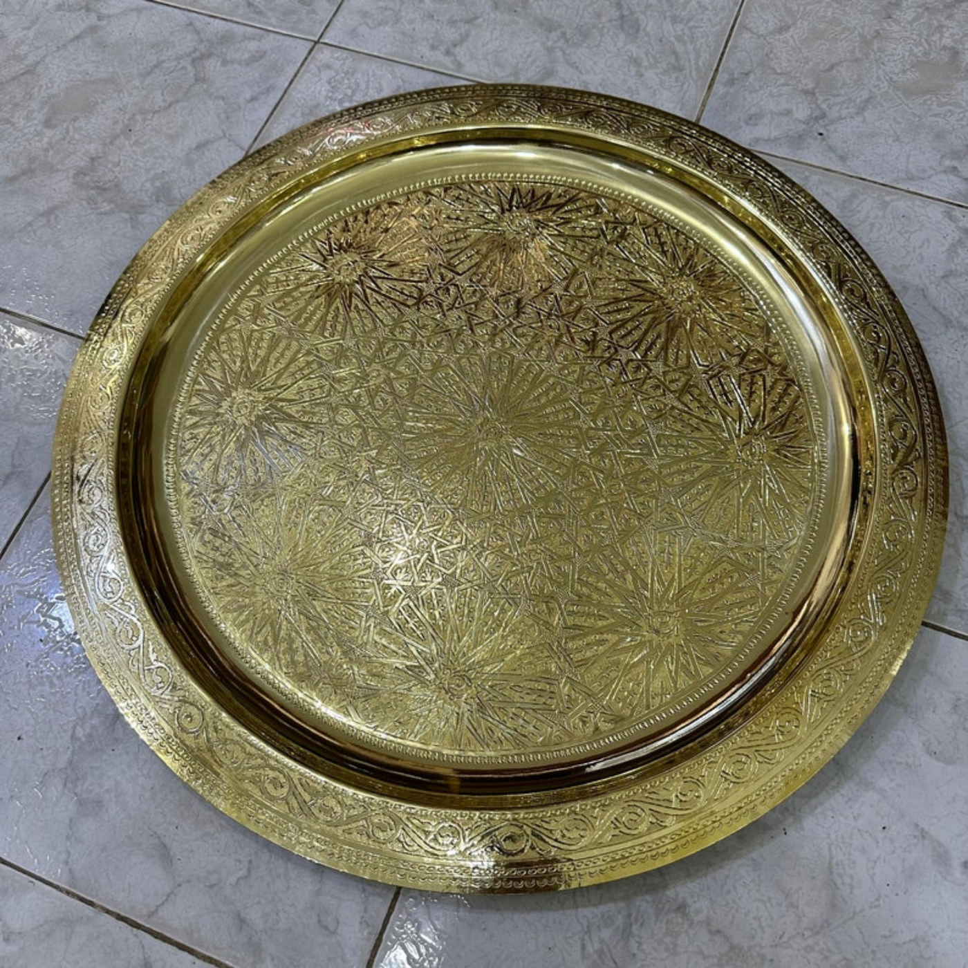 MOROCCAN HAND ENGRAVED TRAY ; SEPHIR