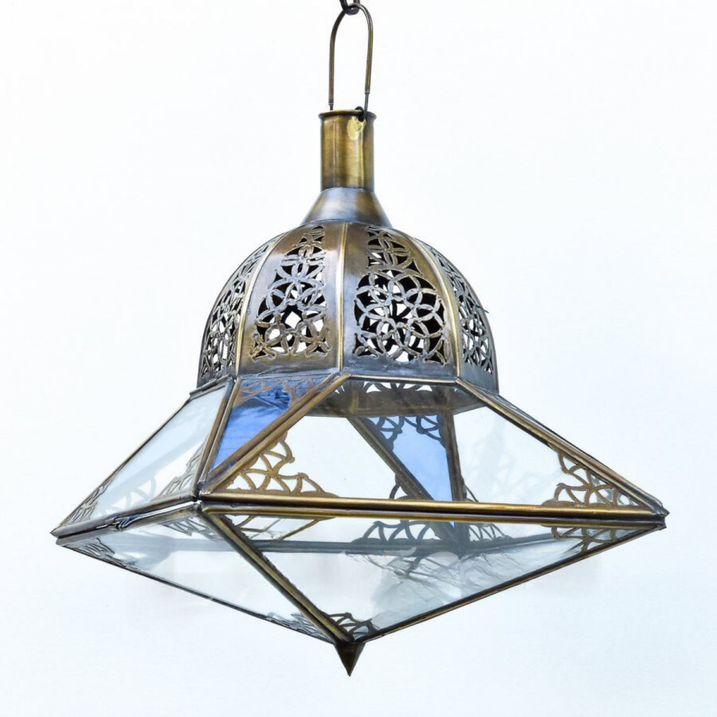 Antique Lantern – Transparent and Iraqi Blue Glass for Versatile Lighting