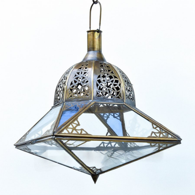 Antique Lantern – Transparent and Iraqi Blue Glass for Versatile Lighting